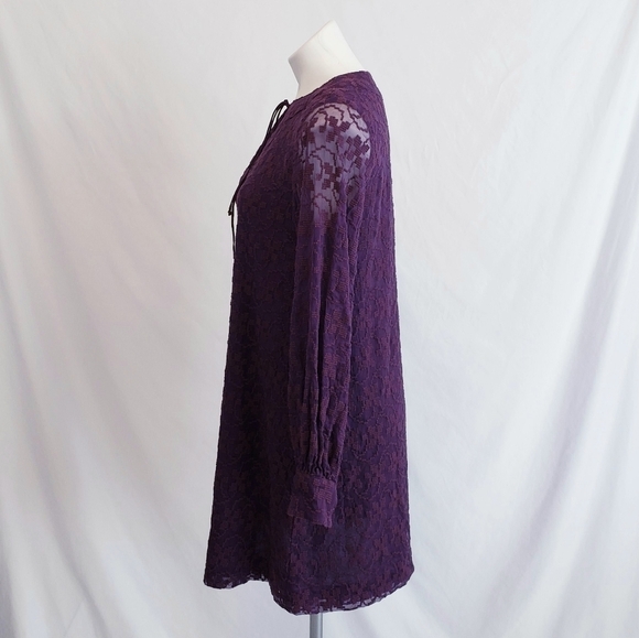 Tt Collection Silk Embroidered Long Sleeve Purple Dress Silk - Picture 3 of 11